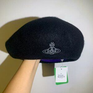 Vivienne Westwood beret hat cap Black orb embroidery wool Ladies